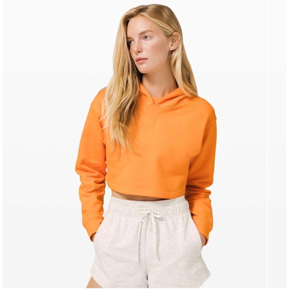 Lululemon All Yours‎ Cropped Hoodie Orange Pullover Sweatshirt Size 4 Gym Active